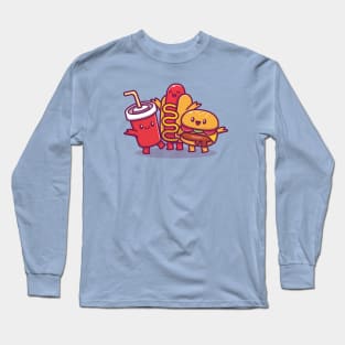 Cute Soda, Hotdog, And Hamburger Long Sleeve T-Shirt